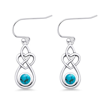 Round Turquoise Celtic Knot Heart Fishhook Earring 925 Sterling Silver